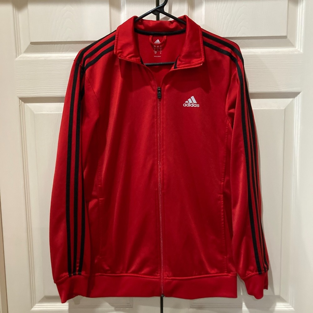 Adidas Essentials Warm-Up 3-Stripes Track Jacket Men's Size Small Red White Logo